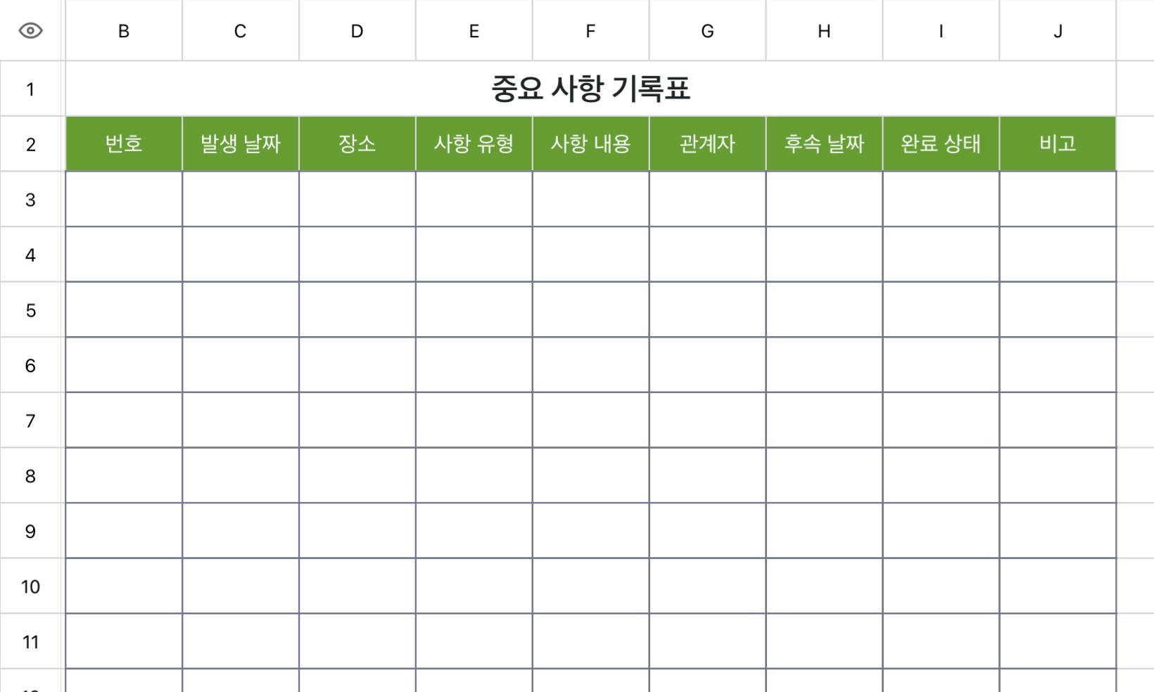 중요 사항 기록표